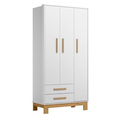 Guarda Roupa Solteiro Jasmim 3 Portas 2 Gavetas MDP Branco Acetinado Qmovi