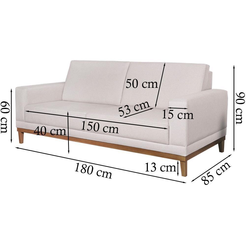 Sofa 3 Lugares 180 Cm Crons Linho Bege Vazzano Bege - 7