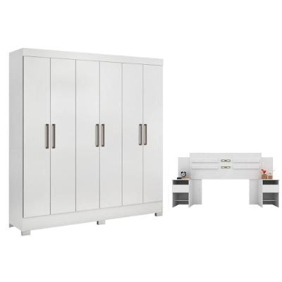 Conjunto Guarda Roupa Casal e Cabeceira Lavínia 6 Portas 3 Gavetas Branco Demóbile