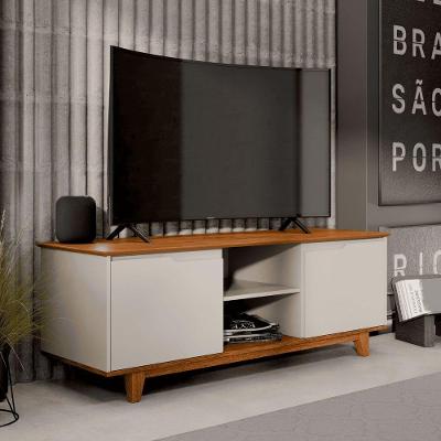 Rack Balcão Mármore TH SHOP 139CM MDF-MDP Nicho Porta Off White Freijó EJ Móveis