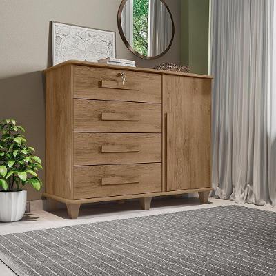 Cômoda Órion 1 Porta 4 Gavetas MDF MDP Puxador Madeira Cinamomo
