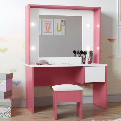 Penteadeira Infantil Aquarel com LED MDF-MDP Branco e Rosa OFT Móveis