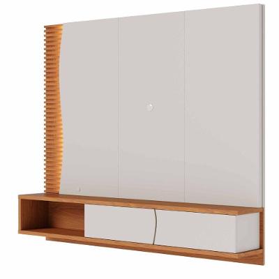 Conjunto Sala Home Lume Suspenso com Bancada para TV 65 Polegadas MDF MDP LED Off White Freijó