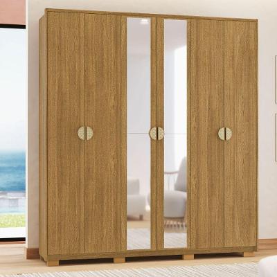 Conjunto Quarto Guarda Roupa e Cômoda Prisma Nature 6 Portas 4 Gavetas MDP 203CM Marrom