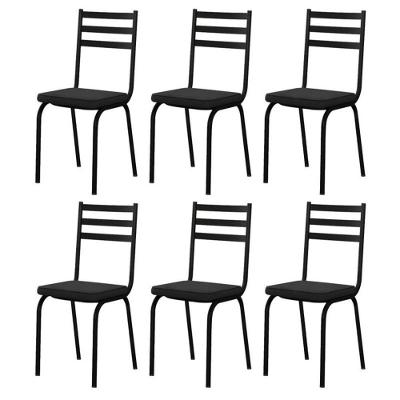 Kit 6 Cadeiras de Jantar 118 Sf Aço Revestimento Sintético Preto Combo Stock
