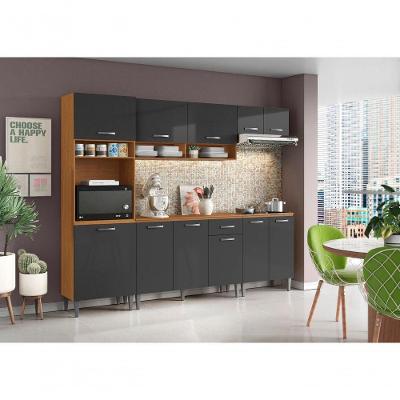 Cozinha Compacta com Balcao Aurora 9 Portas 1 Gaveta MDF MDP Cinamomo Grafite