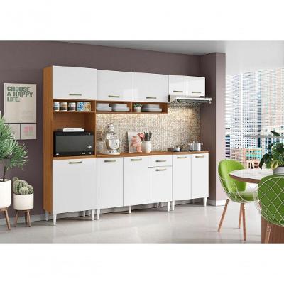 Cozinha Compacta Aurora 9 Portas 1 Gaveta MDP Cinamomo e Branco
