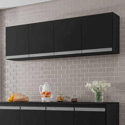 Armário Aéreo de Cozinha Calano 160CM 4 Portas Preto Fosco AJL Móveis