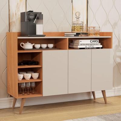 Buffet Helena Retrô Vintage 3 Portas MDP Nature Off White Germai Móveis