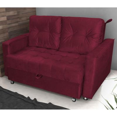 Sofá Cama Bruma 2 Lugares 140CM Vinho Veludo Matrix para Sala de Estar