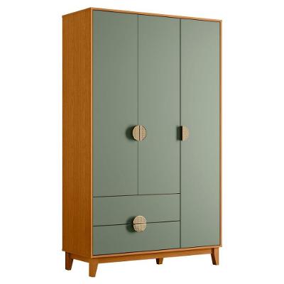 Guarda Roupa Solteiro Benício 3 Portas 2 Gavetas MDF Cinamomo-Sálvia Albatroz Móveis