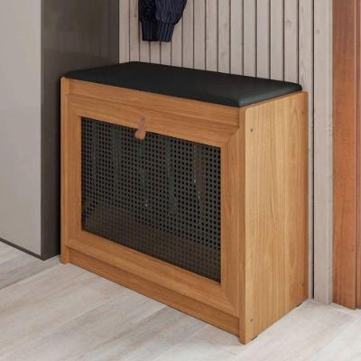 Sapateira Banco Bosque Alto 2 Portas 26CM Madeira Marrom e Preto OFT Móveis