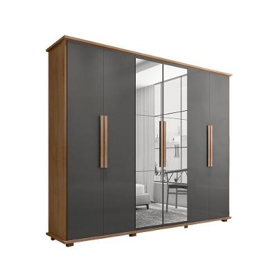 Guarda Roupa Casal Porta Bella 6 Portas de Bater 4 Gavetas com Espelho Cinamomo Grafite RV Móveis