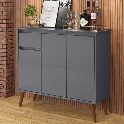 Aparador Rima Retrô Vintage 3 Portas 1 Gaveta 93CM Cinza EJ Móveis
