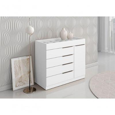 Cômoda Sevilha 5 Gavetas 1 Porta MDP Puxador Plástico Branco 110,4CM