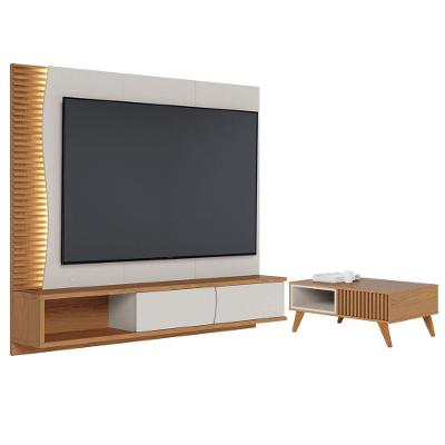 Conjunto Mesa e Painel para TV 65 Mesa Serra Clara Off White Matte Freijó MDF MDP Colibri Móveis
