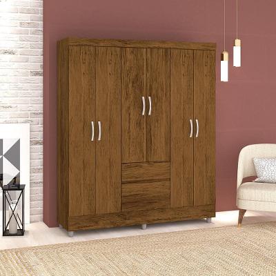 Guarda Roupa Casal Ari 6 Portas 2 Gavetas MDP Imbuia Rústico Vila Rica