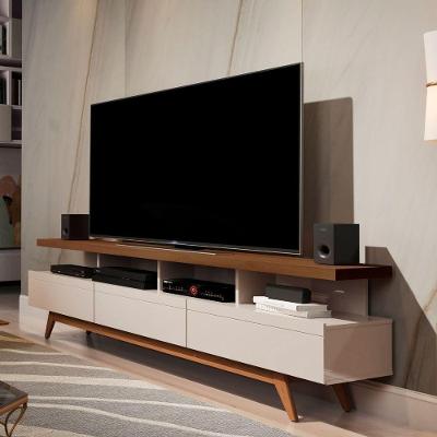 Rack para TV Rack Vivare 1.8 Off White Freijó 55 Polegadas 180CM MDP com Rodízios Germai Móveis