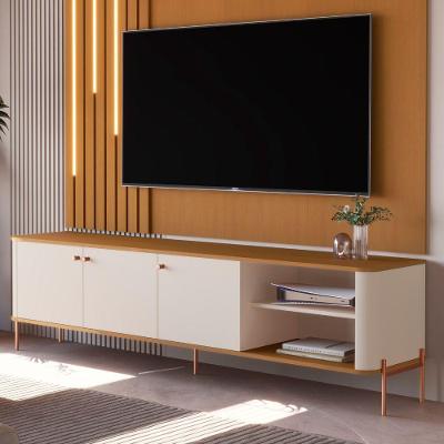 Rack Bancada Tucupi 1.8 para TV 70 Polegadas 183CM MDF Off White Nature Bronze Bechara Móveis