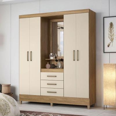 Guarda Roupa Casal Vicenza 4 Portas de Bater 3 Gavetas MDP com Espelho Amendola-Off White Demóbile
