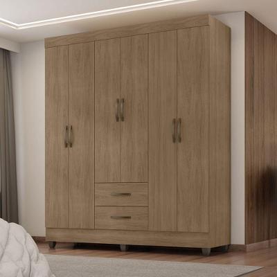 Guarda Roupa Casal Parma 6 Portas 2 Gavetas MDP Carvalho Oak Leão Móveis