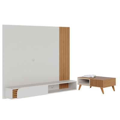 Conjunto Mesa e Painel Suspenso Porto de Savana 160CM MDP MDF Freijo Off White Matte Colibri Móveis