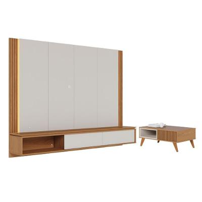 Conjunto Mesa e Painel Suspenso para Sala Vera 217CM MDP MDF Off White Matte Freijo Colibri Móveis
