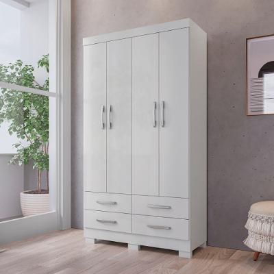 Guarda Roupa Solteiro Otto 4 Portas de Bater 4 Gavetas MDP Branco Framar