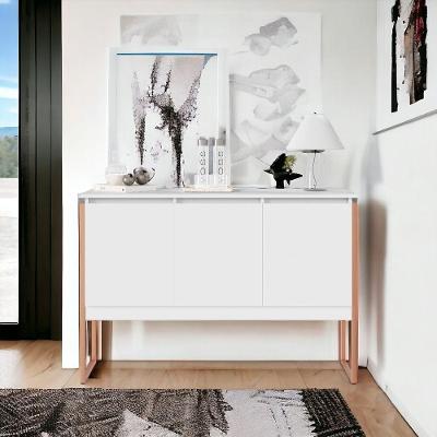 Aparador Buffet Monte Nobre Industrial 3 Portas MDP 120CM Branco Cobre Plata Móveis