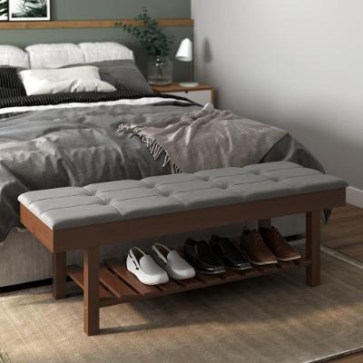 Banco Sapateira Almofadado Roma 134CM Madeira Cinza OFT Móveis