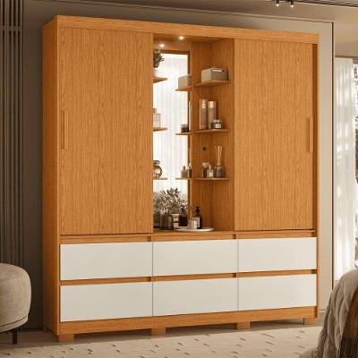 Guarda Roupa Casal Atena 6 Portas de Bater 4 Gavetas MDP Cinamomo Mel Off White com Espelho Albatroz