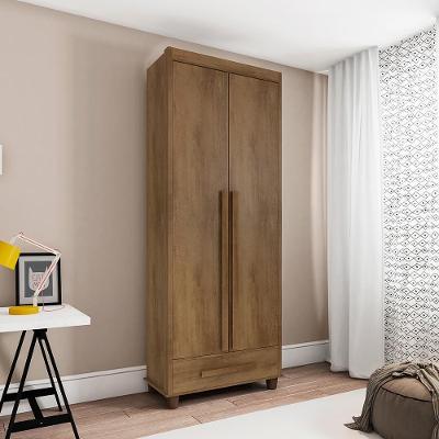 Guarda Roupa Solteiro Lume 2 Portas de Bater 1 Gaveta MDF MDP Cinamomo RV Móveis