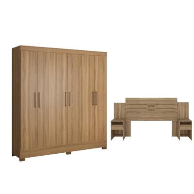 Guarda Roupa e Cabeceira Casal Órion 6 Portas Bater 3 Gavetas Amêndola Off White Demóbile
