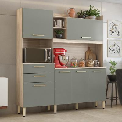 Armário Balcão Cozinha Completa 6 Portas Savana Avena Menta 4 Prateleiras MDP 178CM Marrom
