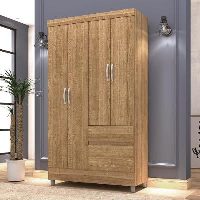 Guarda Roupa Casal Íris 4 Portas de Bater 2 Gavetas Nature Vila Rica