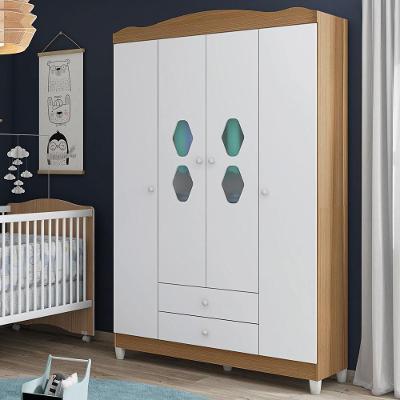 Guarda Roupa Infantil Mabel 4 Portas Giratória 2 Gavetas Branco Almendra Móveis Estrela