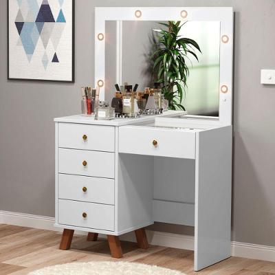 Penteadeira Siena 5 Gavetas com Espelho MDF Branco Patrimar Móveis 95CM