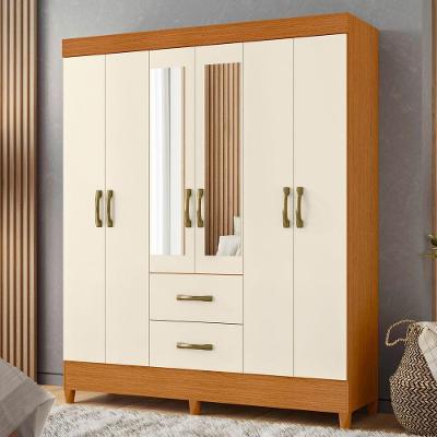 Guarda Roupa Casal Arius 6 Portas de Bater 2 Gavetas MDP com Espelho Cinamomo Off White Albatroz