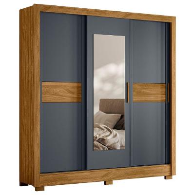 Guarda Roupa Casal Design 3 Portas Correr 2 Gavetas MDP Freijó-Cinza Moval Móveis