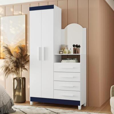 Cômoda com Espelho Argos 4 Gavetas MDF MDP Branco Azul Albatroz Móveis