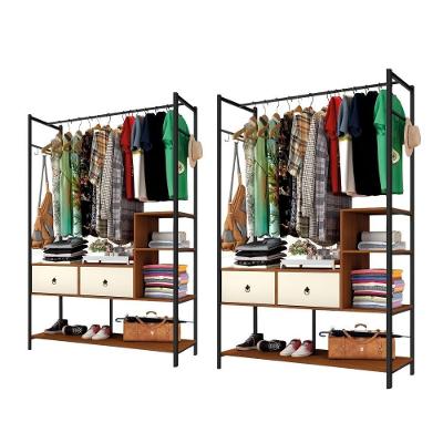 Guarda Roupa Closet Casal Industrial Conjunto Mazzara sem Porta 4 Gavetas MDP Preto Canela Off White