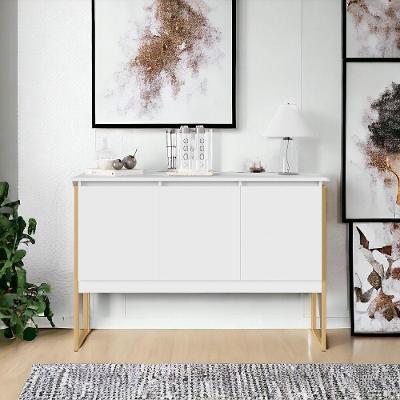 Aparador Buffet Casa da Riviera Industrial 3 Portas MDP Branco Dourado Plata Móveis