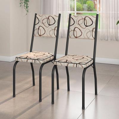 Kit 2 Cadeiras de Jantar 258 SF Aço Tubular Assento Sintético Preto Cedro