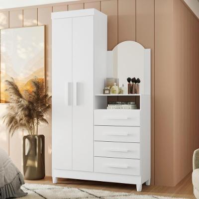 Cômoda Gaia com Espelho 4 Gavetas MDF-MDP Branco Titanium Albatroz Móveis