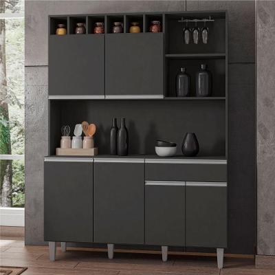 Armário de Cozinha Completo Delara 6 Portas 1 Gaveta Cinza AJL Móveis