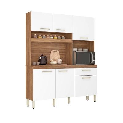 Cozinha Compacta Maya 6 Portas 3 Prateleiras MDP 198CM Amêndola Touch Branco Demóbile