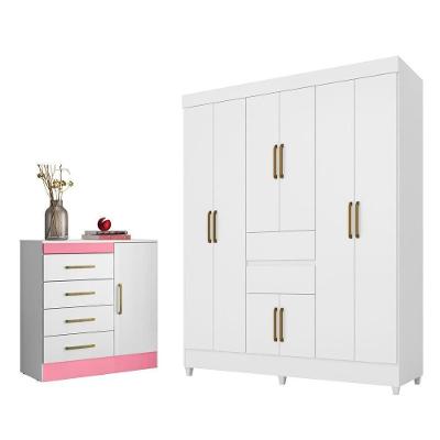 Conjunto Guarda Roupa e Cômoda para Quarto Terni 9 Portas 6 Gavetas MDP 162CM Demóbile