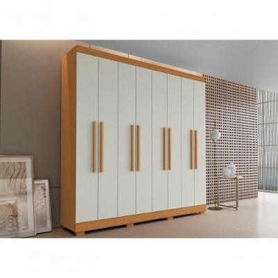 Guarda Roupa Casal Dubai 8 Portas de Bater 2 Gavetas Internas Cinamomo-Off White