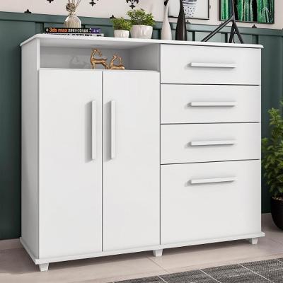 Cômoda Lótus Prime 2 Portas 4 Gavetas MDP Branco Framar com Corrediças Simples