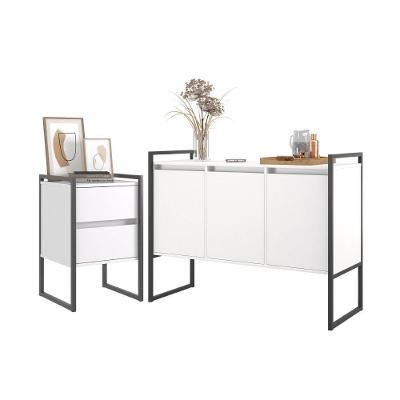 Conjunto de Buffet e Gaveteiro Brisa da Riviera Industrial 3 Portas 2 Gavetas MDP Branco Plata